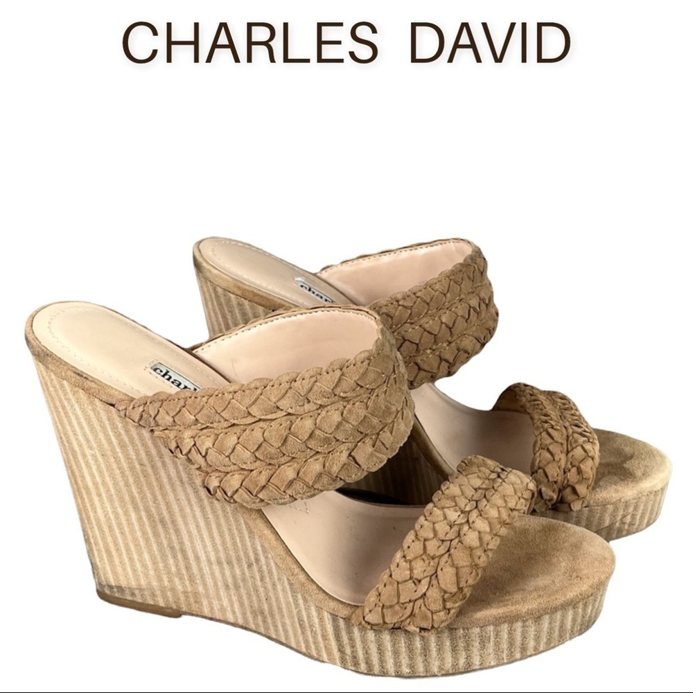 Charles David sz 7 Tifa braided leather platform wedge sandals